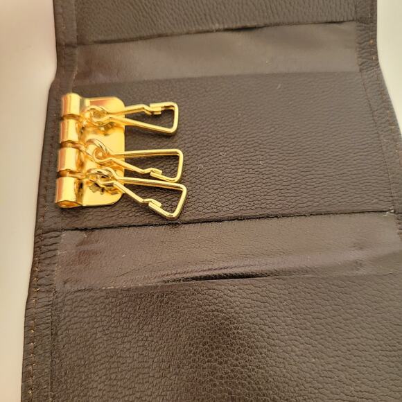 Stardust 3 Hooks Key Case Wallet Holder Brown Canvas Leather Small Plaid Retro - Picture 4 of 6